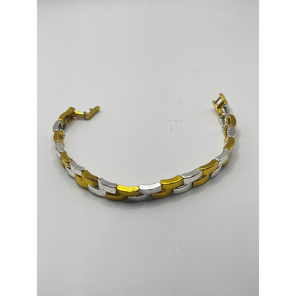 Unbranded Link Bracelet Unisex 7.5" Gold Silver Two Tone Polished Rectangular